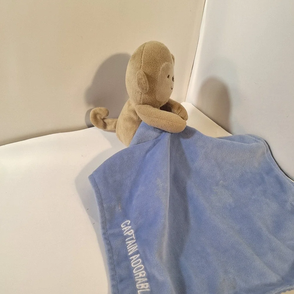 Carter's Blue Brown‎ Monkey Satin Blanket Plush 12